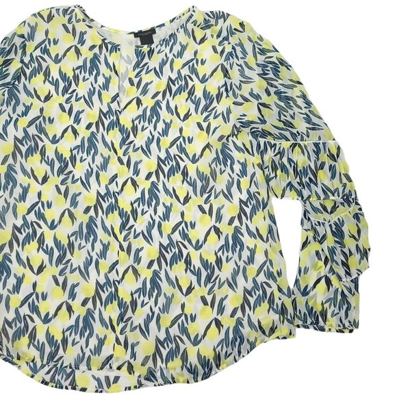 Ann Taylor Factory Floral Pullover Top Womens Size S Flutter Sleeves Yellow Blue - Picture 7 of 10